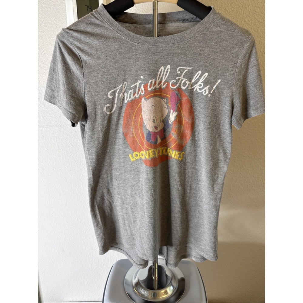 WB‎ LOONEY TUNES That's All Folks T-Shirt Women's Gray Size Medium